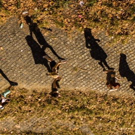 students walking across campus